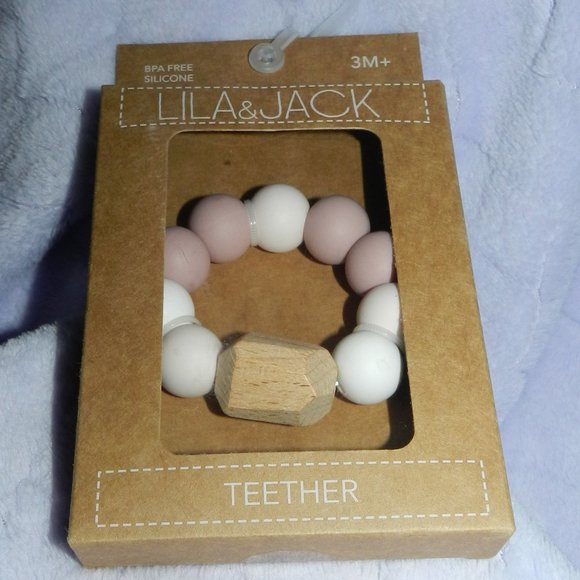 Lila & Jack 100% Food Grade & Beech Wood Silicone & Gem Baby Teether (Pink) NEW - Picture 1 of 10